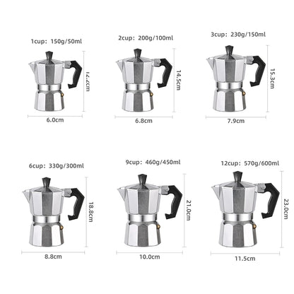 Octagonal Moka Pot Aluminum/Stainless Steel Stovetop Espressos Maker Multi-Purpose Coffee Pots for Outdoor Home Kitchen Office