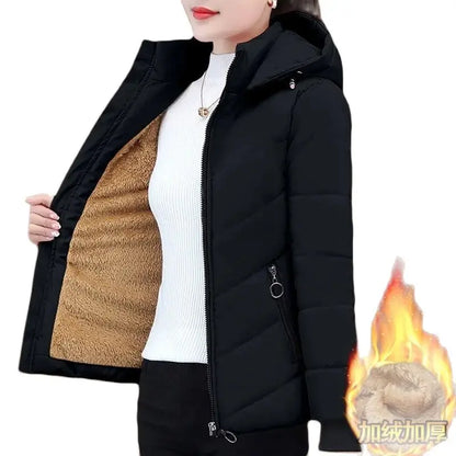 2025 New Women Add Velvet Cotton Jacket Female Winter Fleece Warm Hood Fashion Coat Ladies Down Padded Jackets M- 5XL Coat