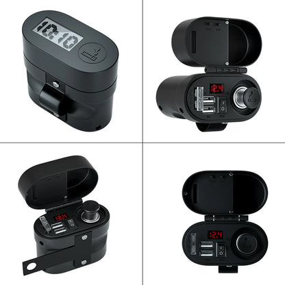 Moto Dual USB Port Adapter Multifunction Power Supply Quick Charging Cigarette Lighter Clock Voltmeter Motorcycle Accessories
