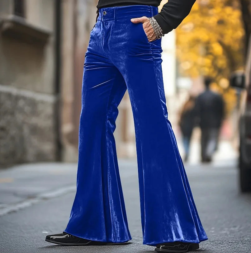 High Street Velvet Flared Pants For Men Vintage Slim Fit Suit Trousers Spring Autumn Fashion Comfort and Soft Pant Streetwear
