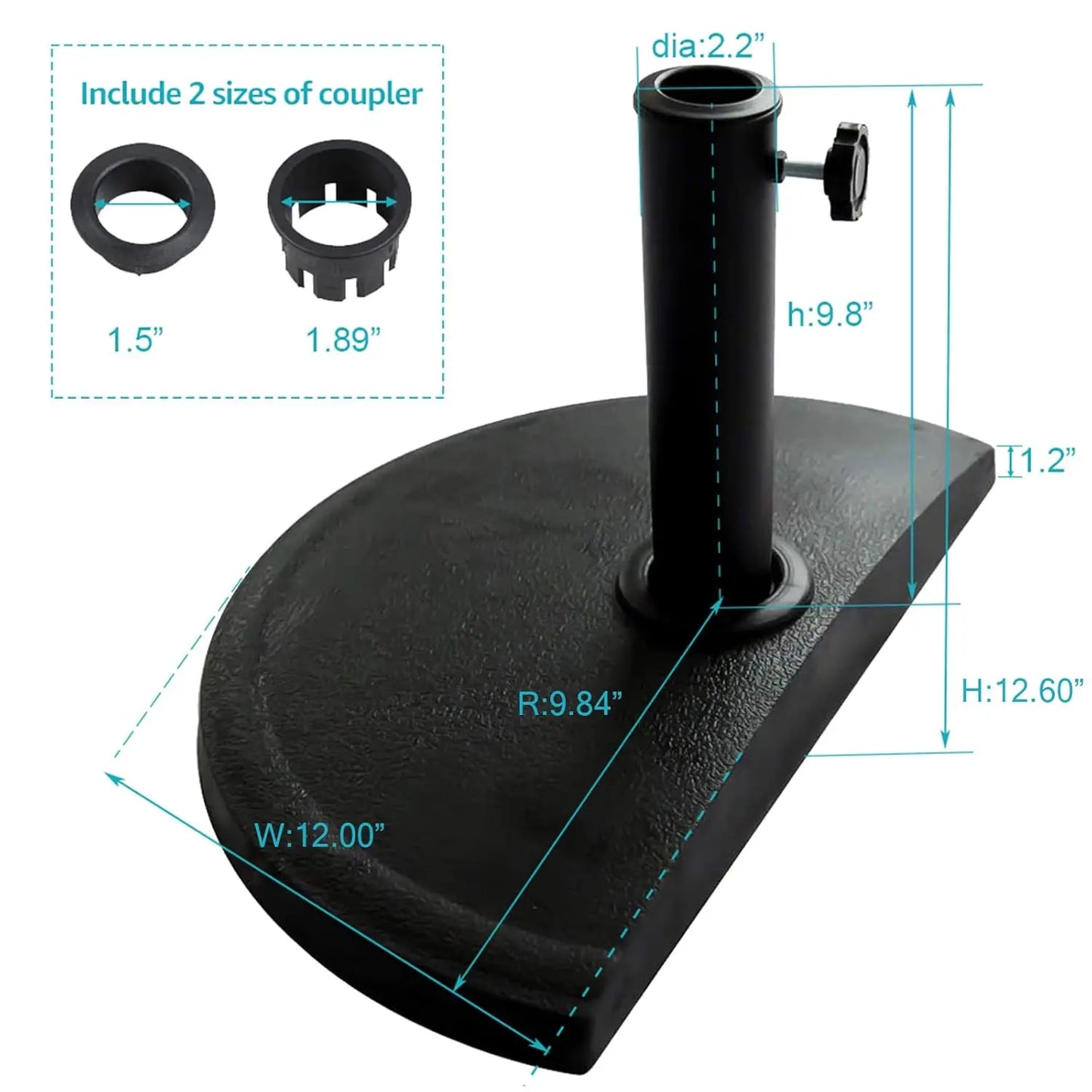 7.5’ by 4’ Half Rectangular Outdoor Patio Umbrella with Base Included, Perfect for Balcony, Garden, Deck, Customized