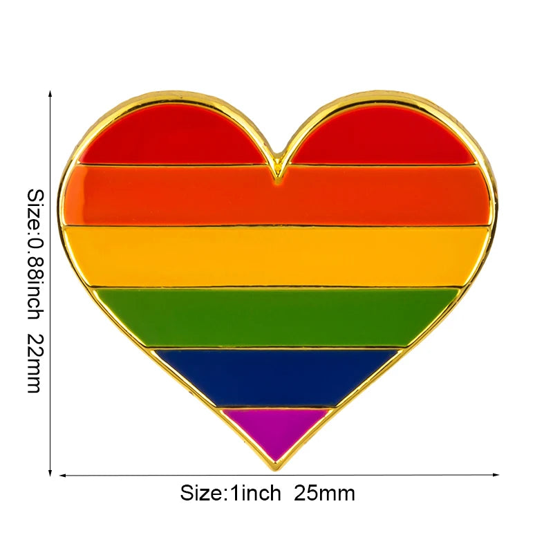 10pcs a lot Rainbow Pride Heart Shaped  Badge Symbol Pin Metal Badges Decorative Brooch Pins for Clothes Brooch Jewelry