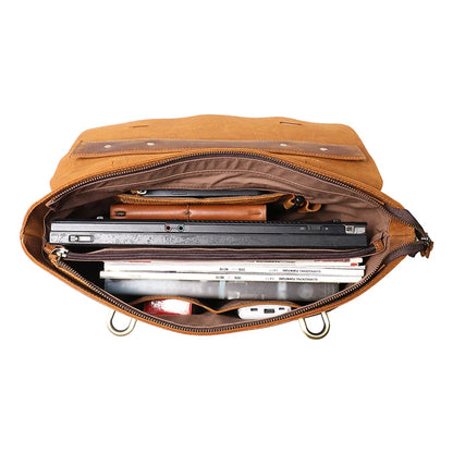 Leathfocus Vintage Leather Briefcase Fashion Design Men's Lightweight Crossbody Bag Men's Tote Handbag 15 inch Laptop Bags