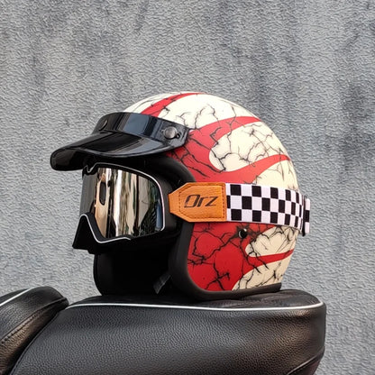 ORZ Retro Half Open Motorcycle Helmet Retro Cruising 3/4 Couple Helmet Coffee Shop Motorcycle Hat