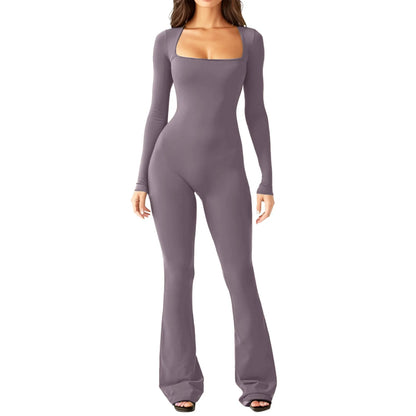 New Popular Women Wide Leg Yoga Bodysuit Outfit One Piece Gym Fitness High Quality Sport Long Sleeve Plus Size Jumpsuit