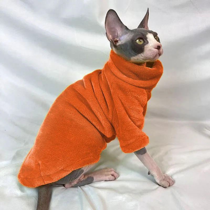 Soft Warm High Neck Fleece Pet Cat Hoodie Kitten Coat Sphynx Clothing without Hat for Cats Autumn Winter Pet Clothes Outfits