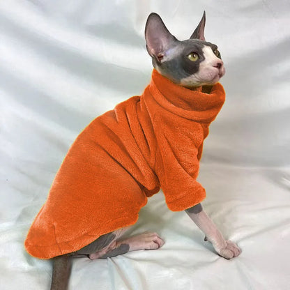 Soft Warm High Neck Fleece Pet Cat Hoodie Kitten Coat Sphynx Clothing without Hat for Cats Autumn Winter Pet Clothes Outfits