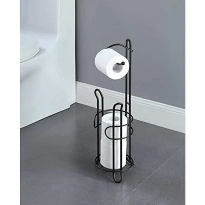 Freestanding Toilet Paper Holder with Storage Holds 3 Spare Rolls Heavy-Duty Steel Black Finish Easy Assembly Space-Saving Bath