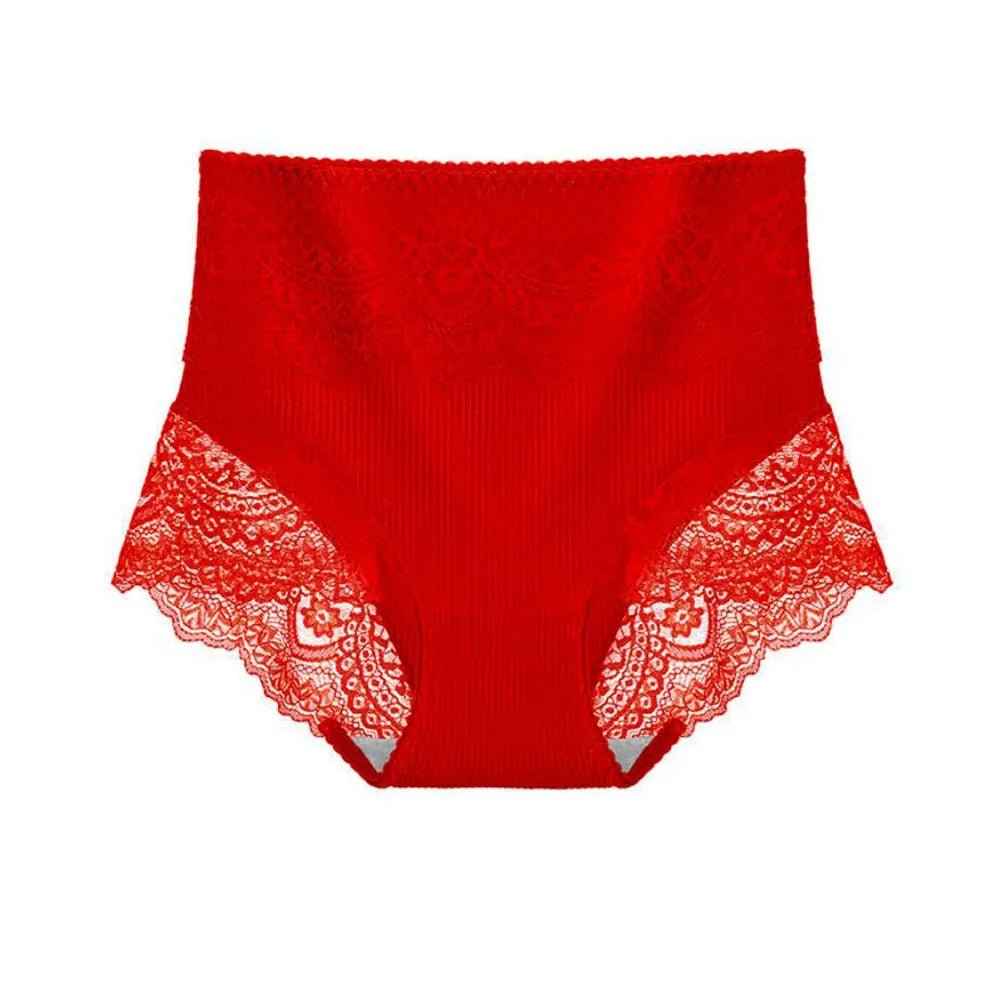 New Women's Cotton Underwear High Waist Antibacterial Panties Sexy Lace Seamless Tummy Briefs Ladies Triangle Shorts Large Size