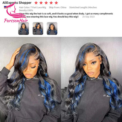 13*4 13*6 Straight Highlight  Black With Blue Lace Frontal Wigs Human Hair Wig For Black Women Brazilian  Hair Full Lace Wigs