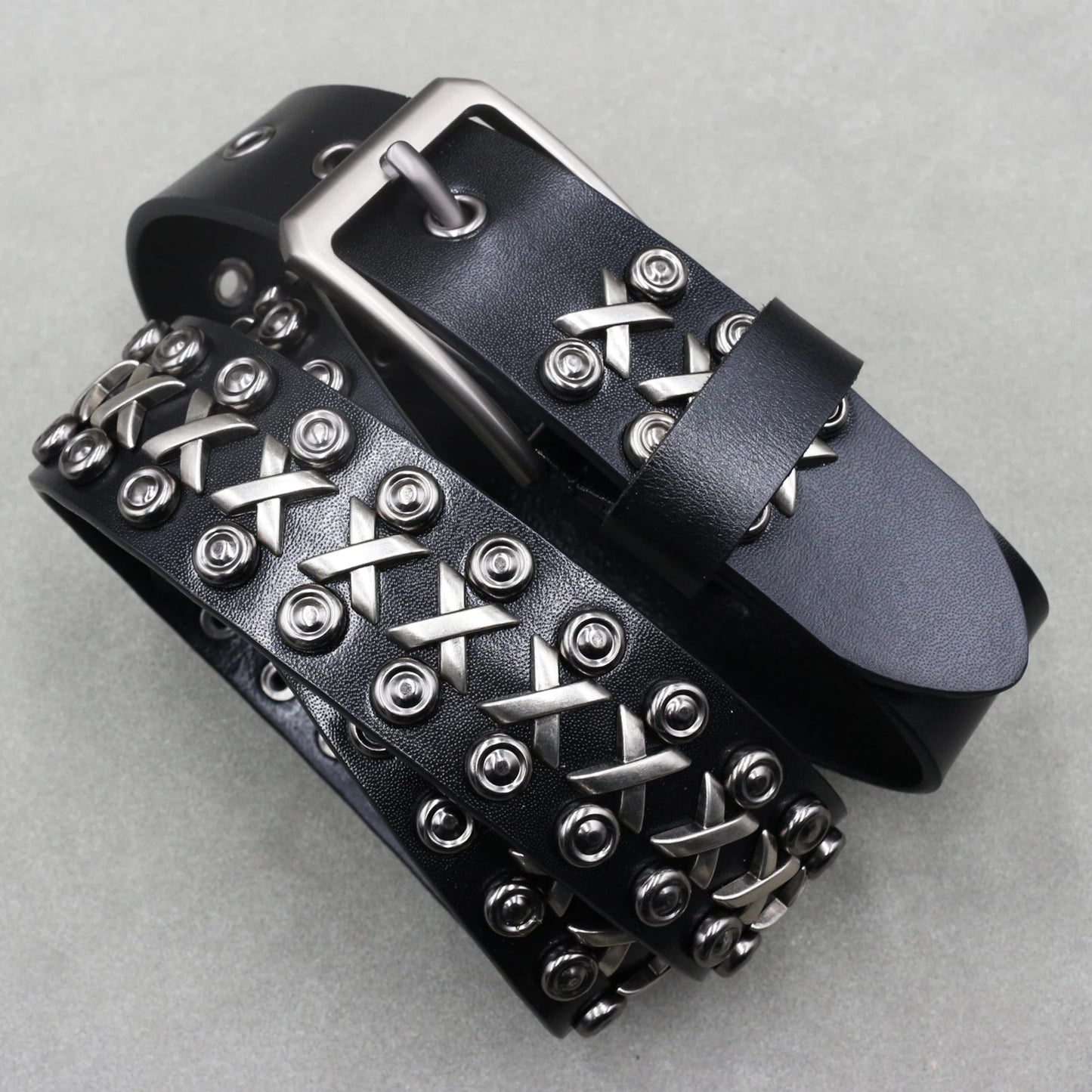 NEW Metal Rivet Cowboy Belt Genuine Leather Cowskin Men Belt Punk Rivet Jeans Belts For WOMEN Ceinture Homme Cinturones Hombre