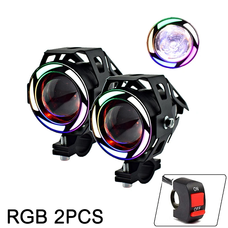 125W U7 LED Auxiliary Motorcycle Angel Eyes Headlight Explorers DRL Spotlights Bright LED Bicycle Lamp Accessories Foggers