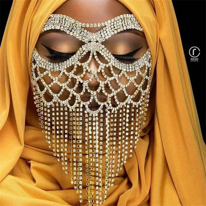 Charms Sexy Rhinestone Tassel Masquerade Face Jewelry For Women Facial Accessories Banquet Party Mask Full Face Chain Decoration