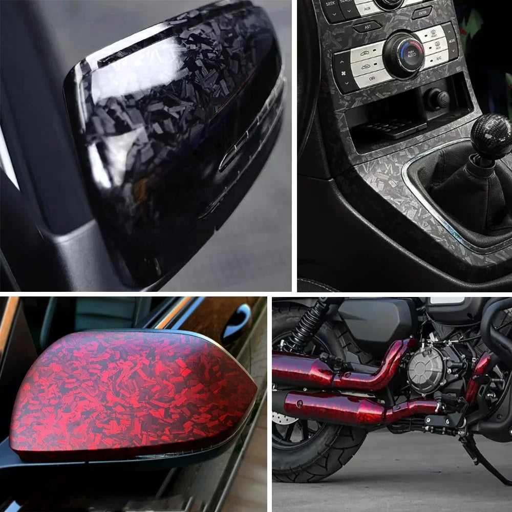 High Glossy Black Silver Red Forged Carbon Fiber Car Sticker on the Hood Adhesive Vinyl for Car Stickers Motorcycle Decal