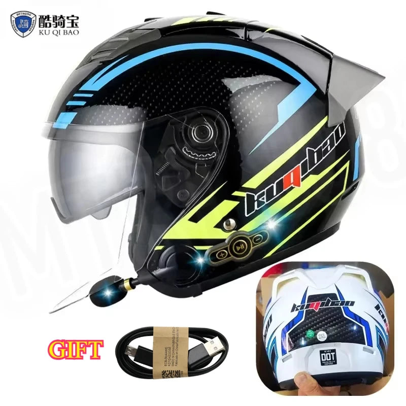 HOT DOT Approved Open Face 3/4 Motorcycle Helmet with Build-In Bluetooth Headset Earphone and Detachable Liner for honda