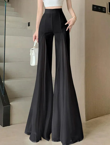White mesh fishtail flared pants women summer thin design high waist hanging feeling elegant chiffon wide leg casual pants