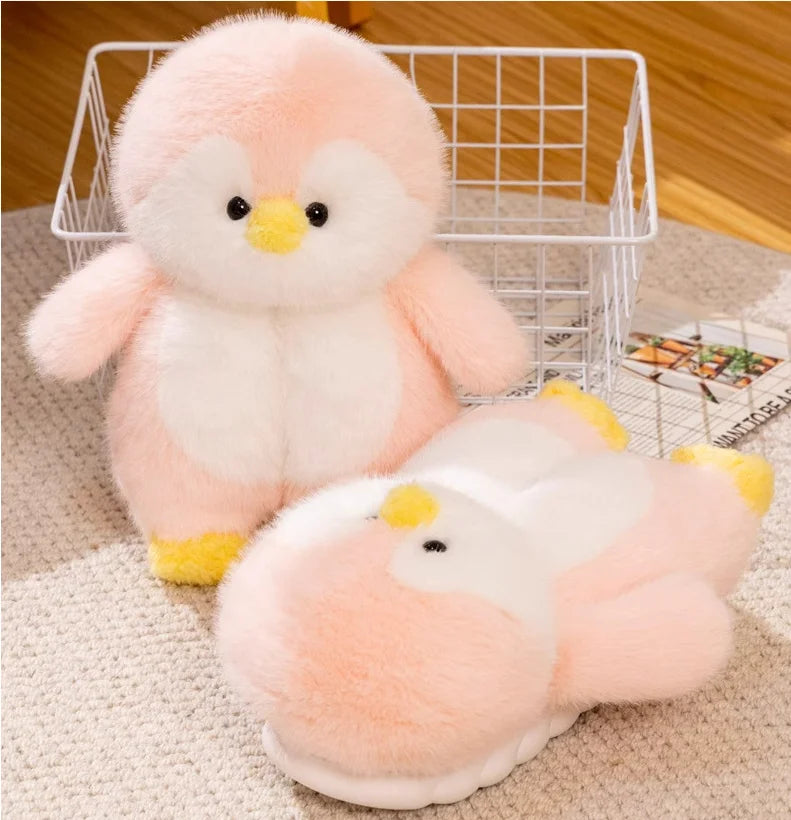 Cute Cartoon Penguin Cotton Slippers Package with Plush Thick Bottom Non-slip Soft Bottom Home Shoes Winter Ladies Indoor Warmth