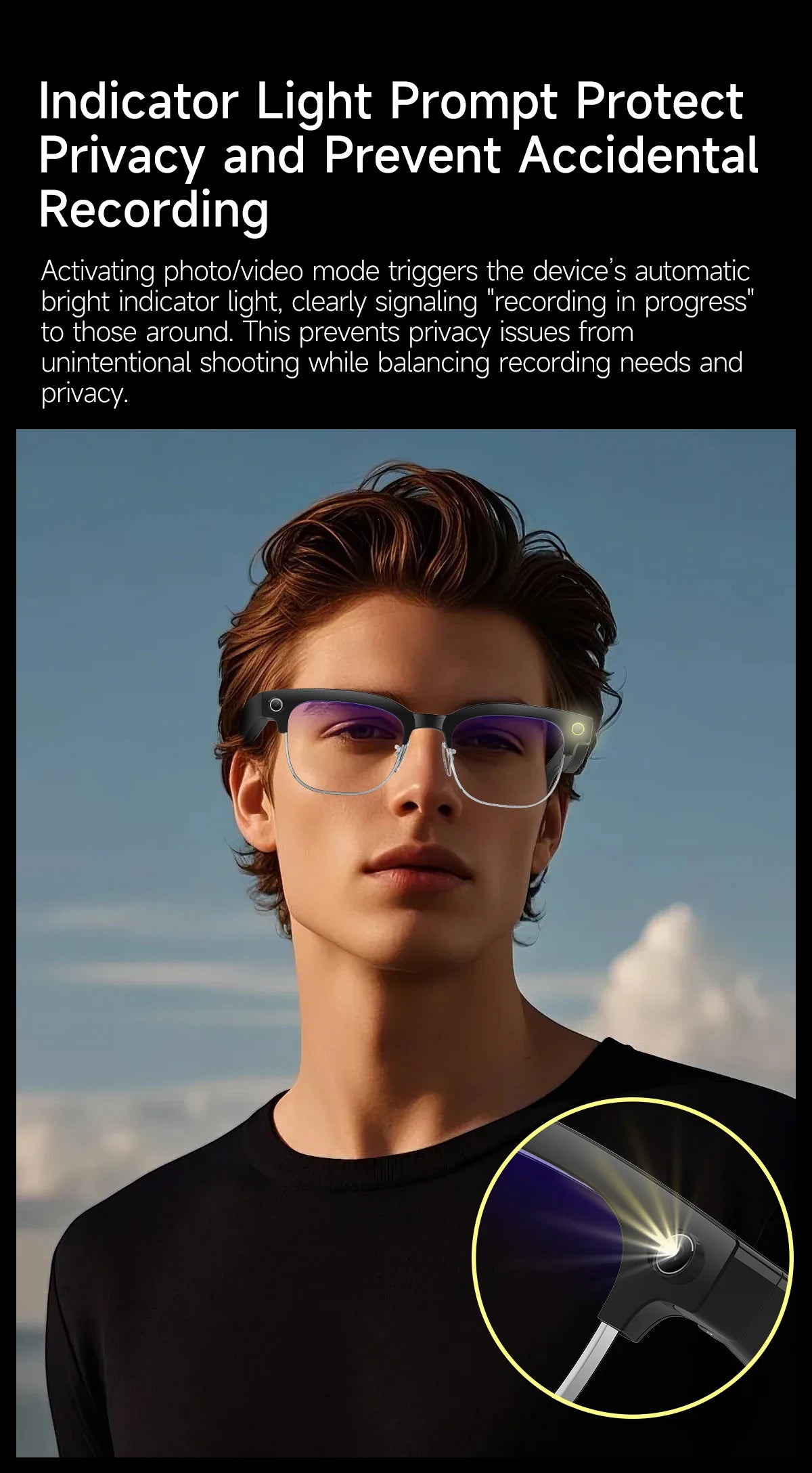 Amovan 2026 Smart Glasses AI 4K UHD 8MP 800W Camera Video Call Translation Voice Assistant Music Smart Glasses Detachable Lens