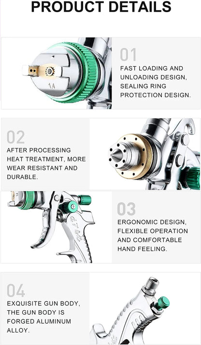 HVLP Spray Gun Adjustable Metal Atomizing Spray Gun for Painting Aerograph Cars Tool Flow Control Sprayer Paint Airbrush Set
