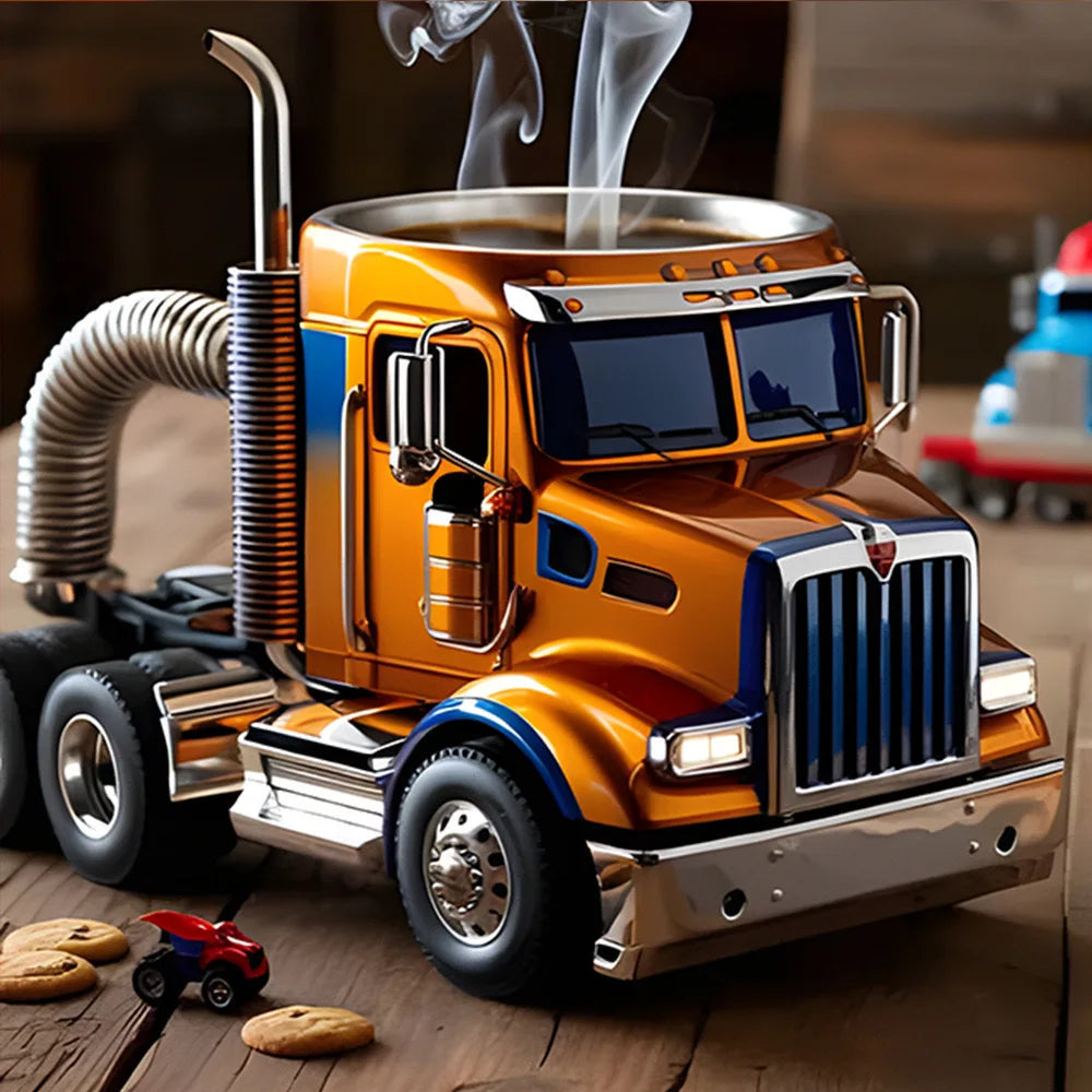 New Creative Truck Design Coffee Mug  1pcs Desktop Home Kitchen Semi Truck Coffee Cup 11 Ounces Semi-Trailer Water Cup Ornament