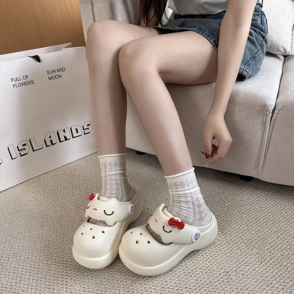 Women Fashion Platform Clogs Cute Cartoon Rabbit Summer Shoes Female Indoor Street Slippers Soft EVA Girls Daily Walking Sandals