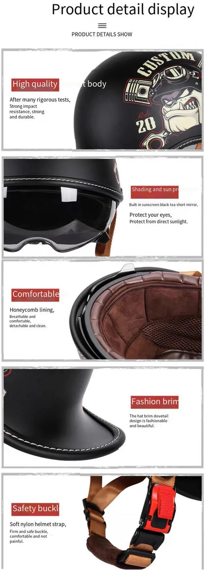 Retro helmet cocked tail motorcycle helmet for men and women Four Seasons Prince cruise helmet riding personality half helmet.