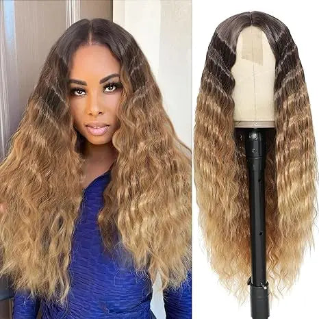 Lace Front Curly Wig Long Loose Deep Wave Synthetic Honey Blonde for Women Hair Replacement Natural Crimps Heat Resistant