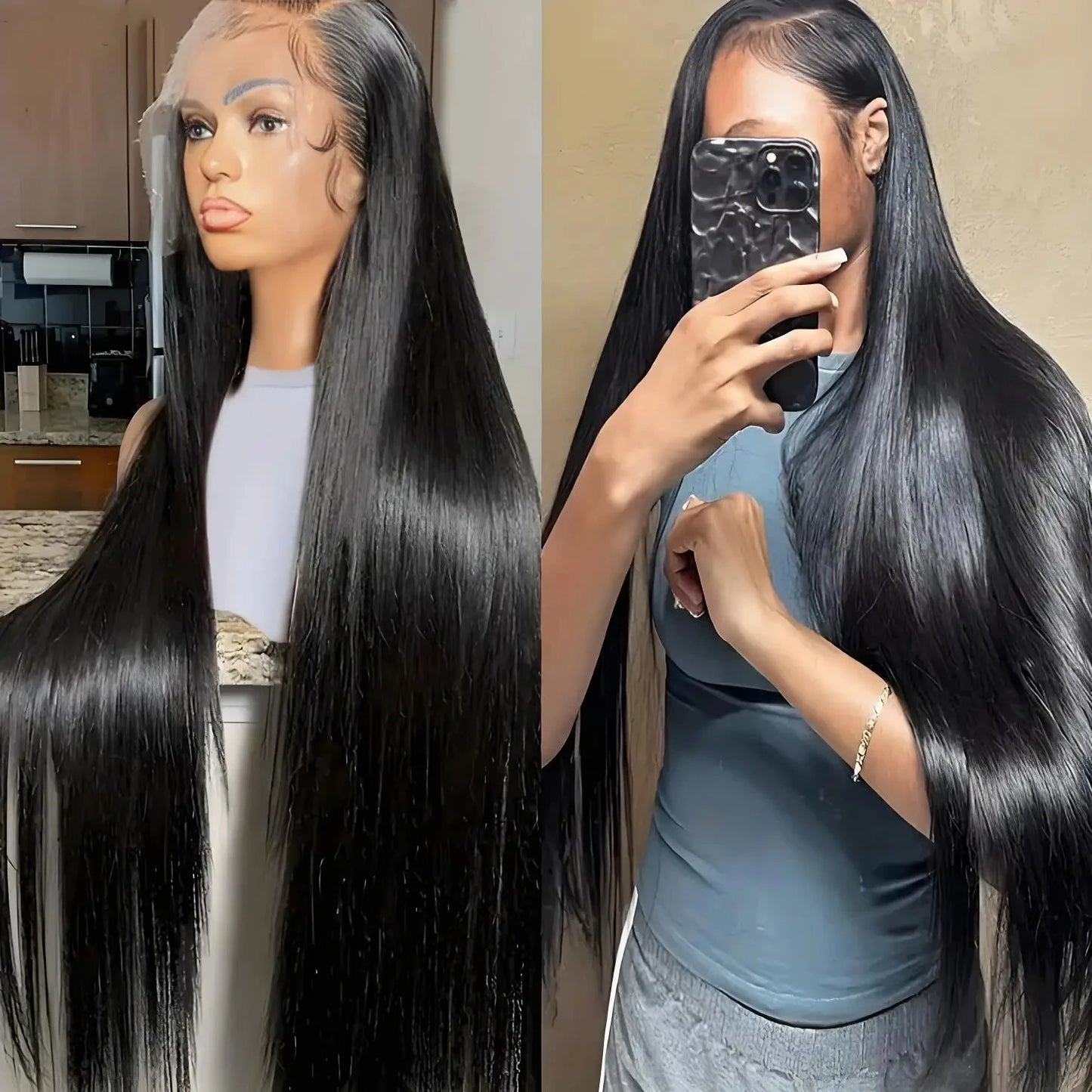 13×6 Lace Frontal Wig Straight 38 Inch 13×4 Brazilian Human Hair Pre Plucked Front Natural Black For Women 180 Density Sale
