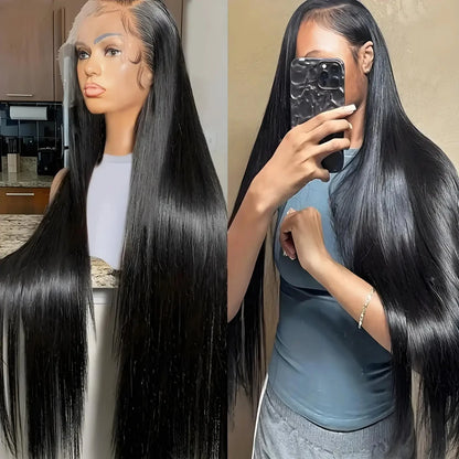 13×6 Lace Frontal Wig Straight 38 Inch 13×4 Brazilian Human Hair Pre Plucked Front Natural Black For Women 180 Density Sale