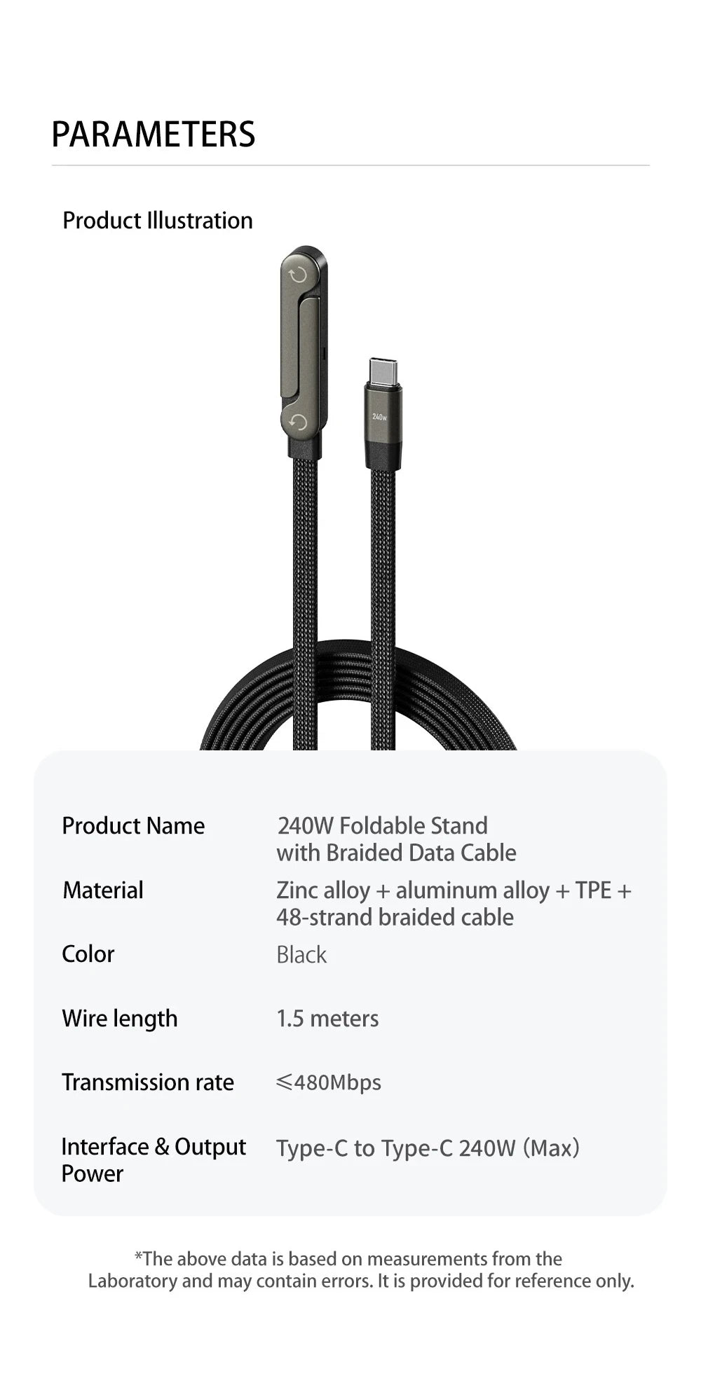 NNBILI 1/3Pcs 2-IN-1 Type-C Cable Foldable Mobile Phone Holder 240W Fast Charging Data Cable Multifunction Phone Charge Bracket