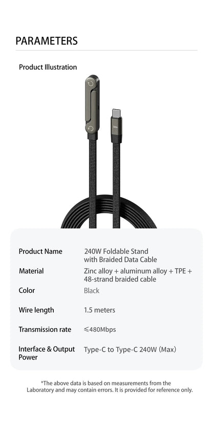 NNBILI 1/3Pcs 2-IN-1 Type-C Cable Foldable Mobile Phone Holder 240W Fast Charging Data Cable Multifunction Phone Charge Bracket