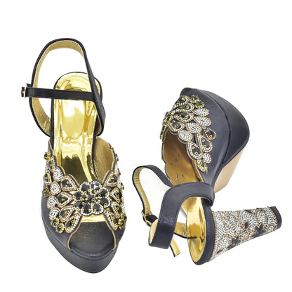 Fashion Italian Shoe and Bag Set for Party In Women Afrcan Party Shoes with Bag Set with Rhinetsone Luxury Shoes Women Designers
