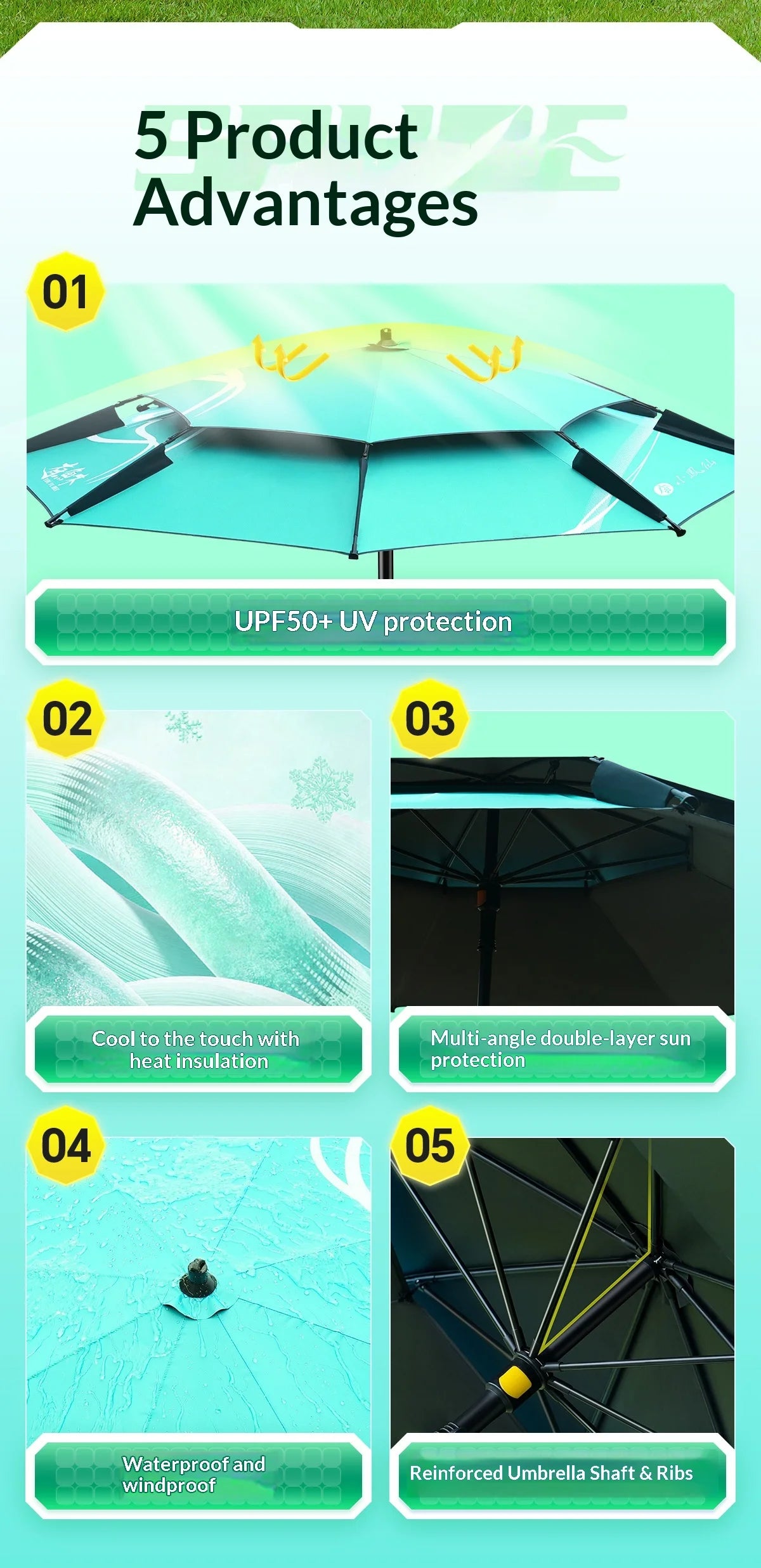 Heavy Duty Fishing Umbrella Thick UV Sunshade Three Fold Large Double Pole Beach Patio Camping Umbrella Base Included Outdoor