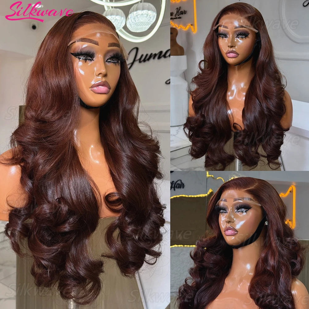 Body Wave Chocolate Brown Lace Front Wig Human Hair 13x6 HD Transparent Lace Frontal Wig 30 Inch Color Lace Front Wig Preplucked