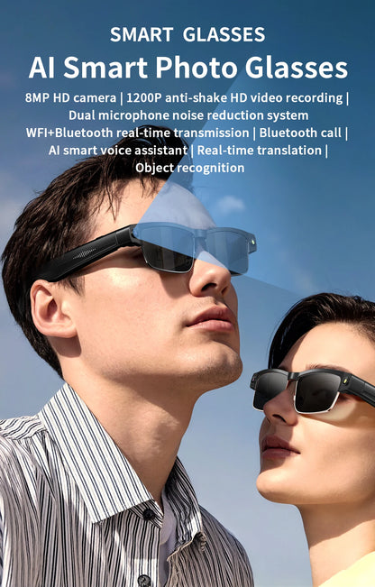 2026 Smart Glasses 800W HD Camera Anti Shake Video Recording Music AI Object Recognition WIFI Transmission BT Call Smart Glasses