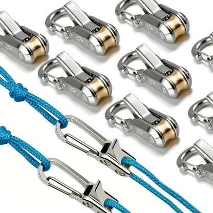 Heavy-duty rope lashing tools and tensioners, roller tensioners and adjustable buckles, with auxiliary ropes, ideal for camping