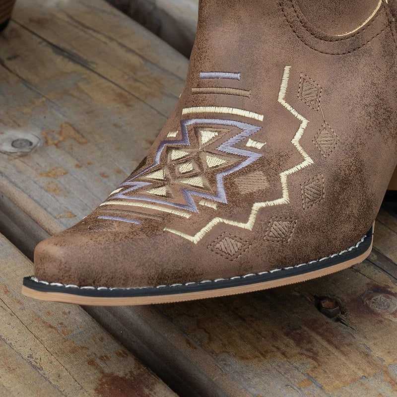 Vintage Embroidered Brown Pu Leather Cowboy Boots Women 2026 Autumn Pointed Toe High Heel Western Woman Knee High Long Booties