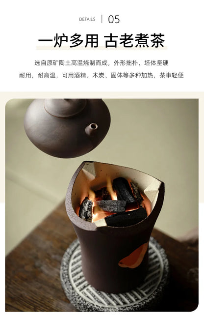 Handmade Pottery Carbon Charcoal Furnace Vermilion Style Olive Wood Boil Water Stove for Tea Kettle Household Kung Fu Teaware