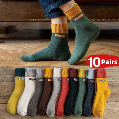 10Pairs/Men's Cotton Socks Winter Autumn Thickened Warm Mid-tube Socks Cotton Loop To Keep Warm Antibacterial Socks for MenWomen