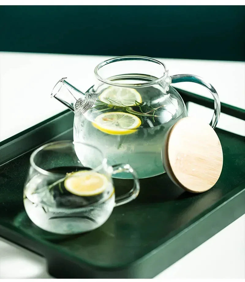 1.8L Transparent Borosilicate Glass Teapot Heat-Resistant Large Clear Tea Pot  Flower Tea Set Puer Kettle Cup Office Home Tool