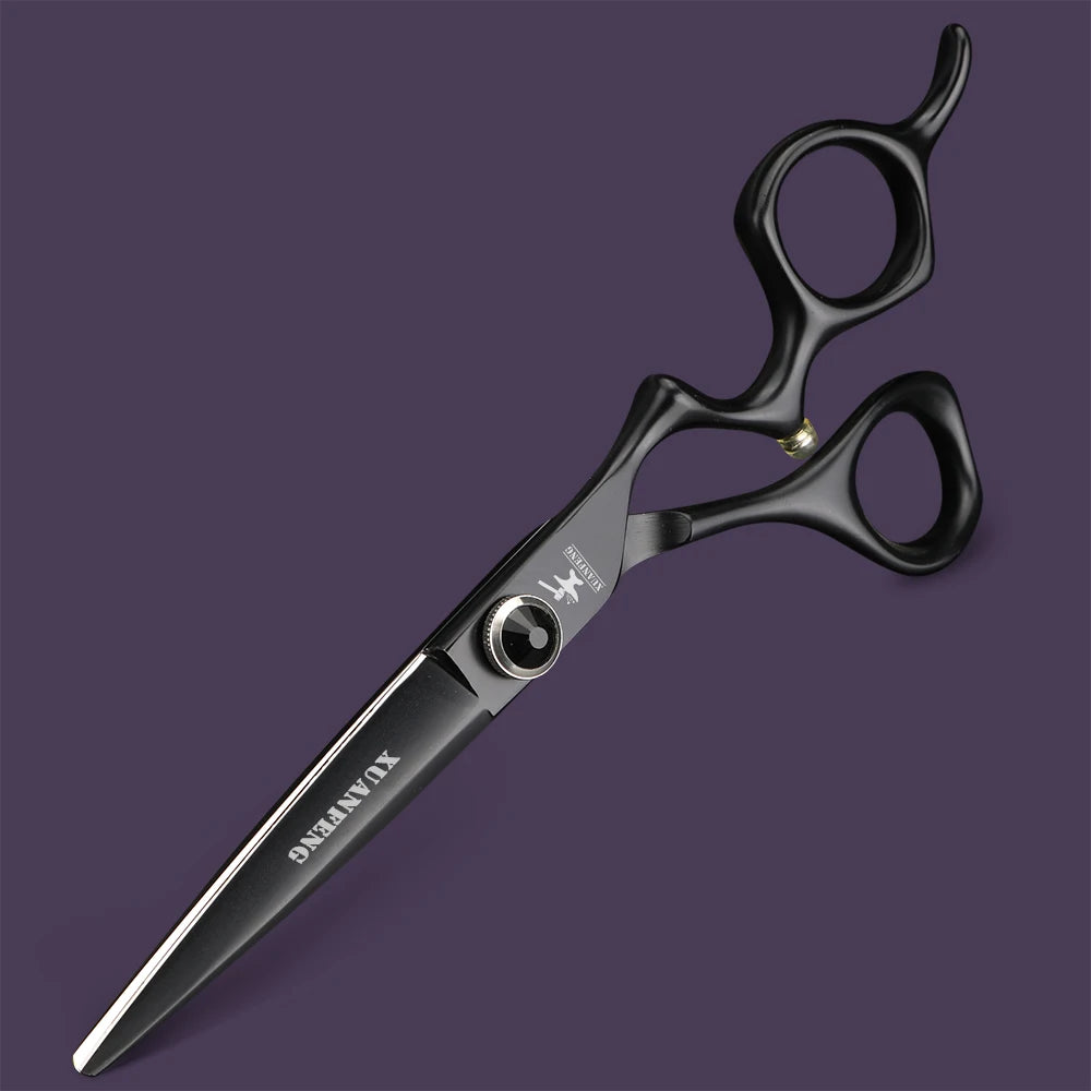 XUANFENG 6 inch Silver Curved Handle Hair Scissors Steel Barber Cutting Scissors and Thinning Scissors