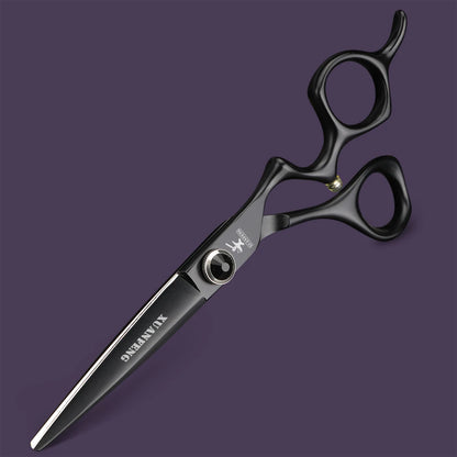 XUANFENG 6 inch Silver Curved Handle Hair Scissors Steel Barber Cutting Scissors and Thinning Scissors