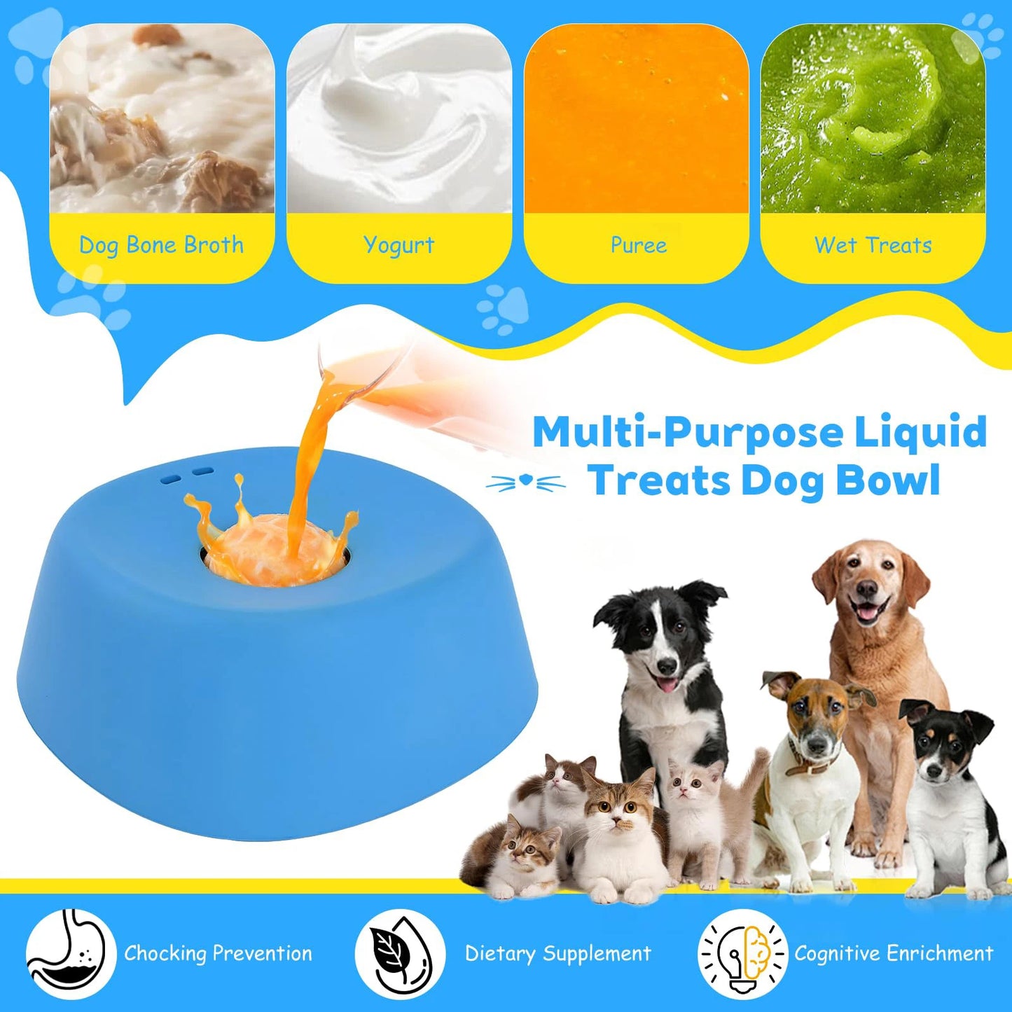 Dog Liquid Lick Bowl with Slow Feeder Design with Silicone Anti Slip Bowl Detachable Easy Cleaning for Wet Food and Bone Broth