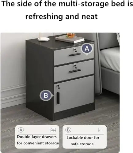 Filing Cabinet with 1 Drawer and 1 Door Lockable Office Cabinet with Wheels in White Industrial Wood 37x34x59cm (Four drawers)