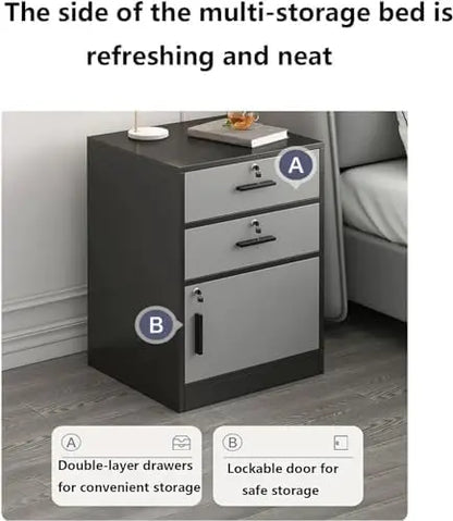 Filing Cabinet with 1 Drawer and 1 Door Lockable Office Cabinet with Wheels in White Industrial Wood 37x34x59cm (Four drawers)
