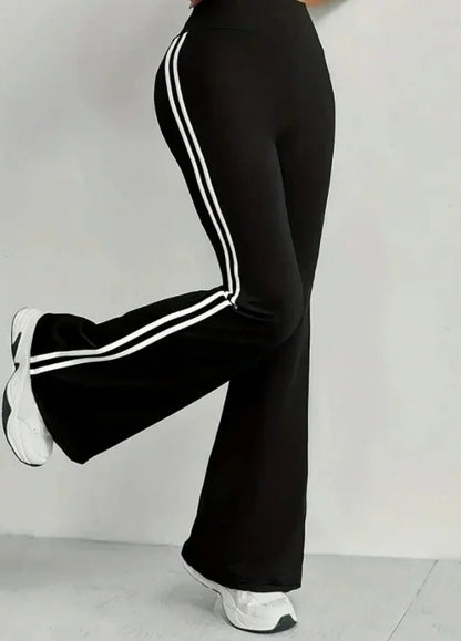 Women's Casual Sports Flared Pants, Side Stripe Design, High-Waisted and Hip-Lifting, Suitable for All Seasons, Slim-Fit Long Pants