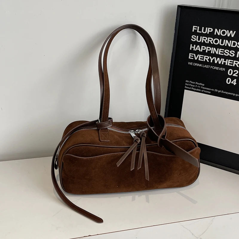 MOODS 2025 Autumn Latest Commute Shoulder Bags For Women PU Suede Pure Color Large Capacity Boston Bag Luxury Designer Handbags
