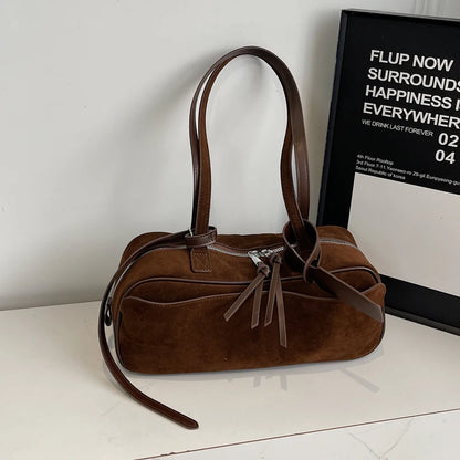 MOODS 2025 Autumn Latest Commute Shoulder Bags For Women PU Suede Pure Color Large Capacity Boston Bag Luxury Designer Handbags