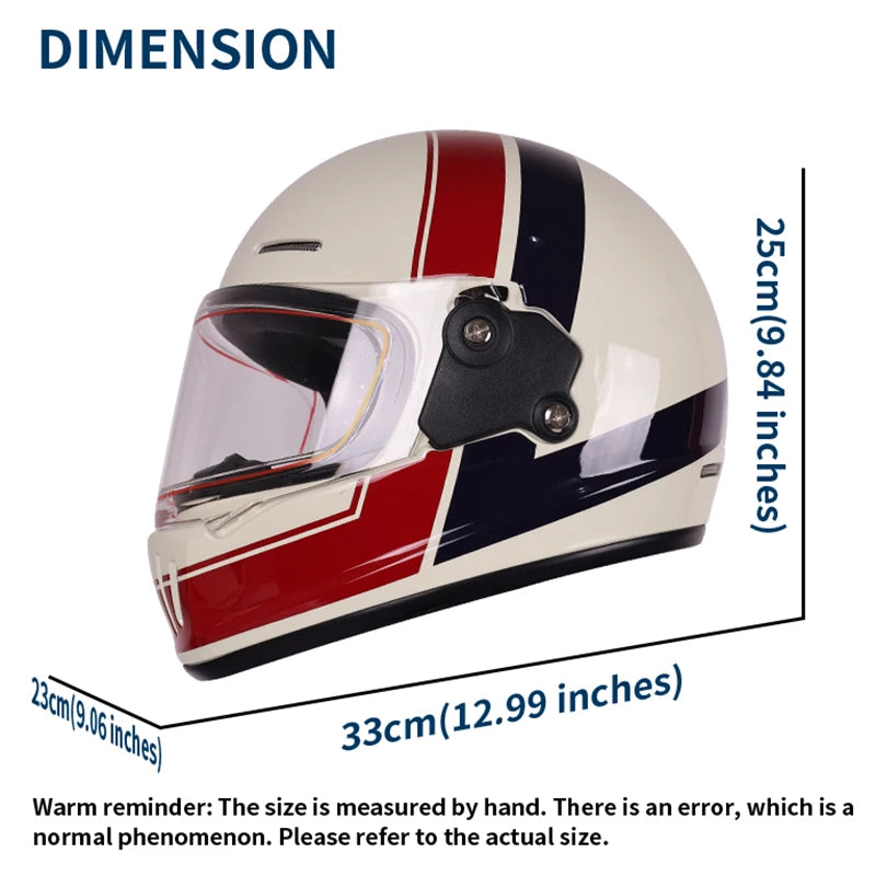 Retro-style full-face helmet with multi-color lenses, ABS material, DOT certified, suitable for all seasons