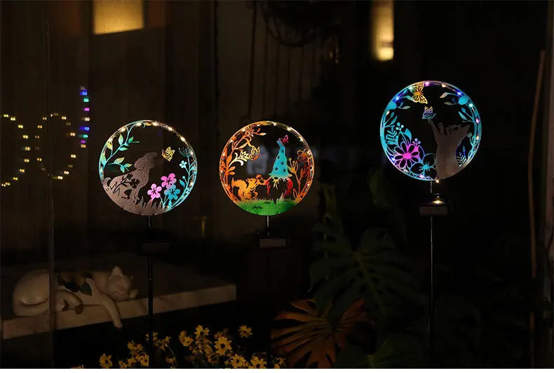 Solar Wrought Iron Cat Butterfly Ground Plug Lights, Outdoor Courtyard Projection, Lawn LampAtmosphere Decoration, Cross-Border